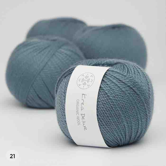 Krea Deluxe - Organic Wool 1 - No 21 - støvet blå (staubiges blau) - Ökologische Wolle - Økologisk uldgarn